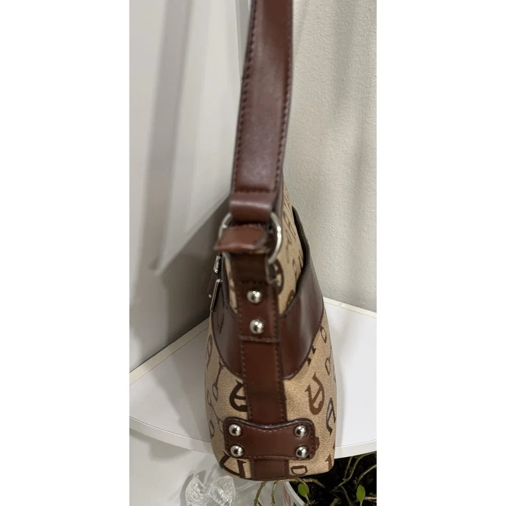 Vintage Etienne Aigner Signature Brown Logo All Over Print Purse Bag